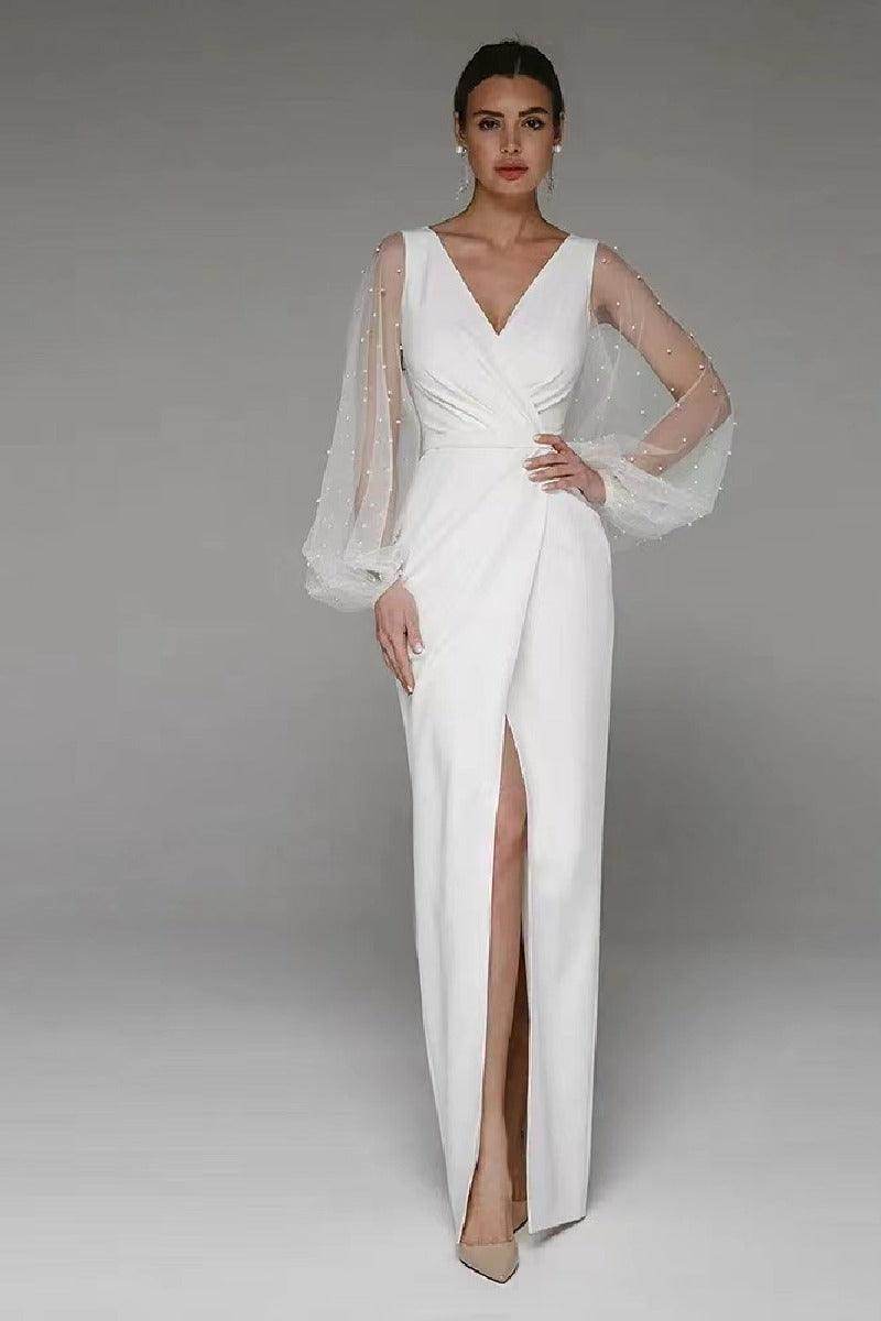 Sheath-Column Floor Length Elastic Cloth Wedding Dress 862654361502 - COCOMELODY